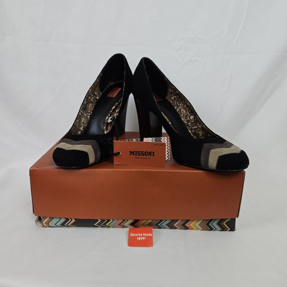 Missoni‎ for Target Women's Black Beige Chevron Striped Suede Block Heels 10 New